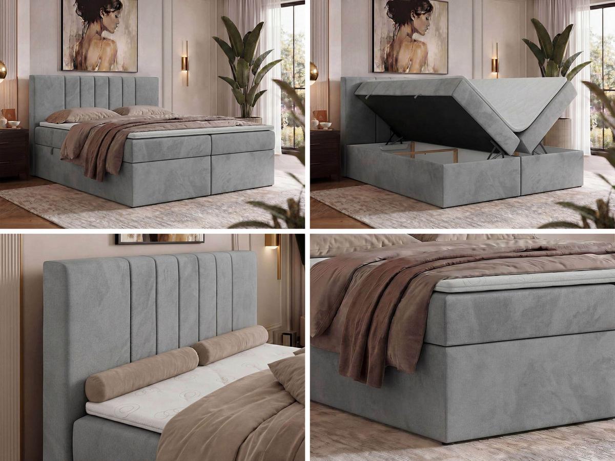 BOXBETT INERO 180/200 - Hellgrau Velvet - Topper T25 - H4 - Hellgrau/Schwarz, Kunststoff/Textil (180/200cm) - MKS