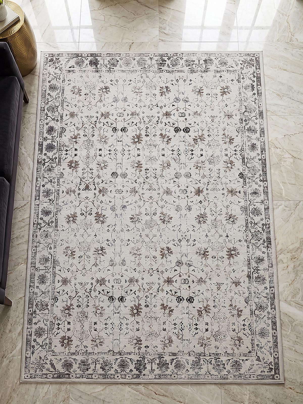 TEPPICH Kurzflor, waschbar, mit floralen Ornamenten, VERNANTE in Creme, 120 x 170 cm - Beige, Textil (120/170cm) - KADIMA DESIGN