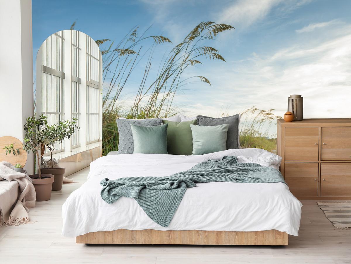 FOTOTAPETE für Schlafzimmer Dünen Pflanzen Strand Gras 250x175 - Blau/Beige, Papier (250/175cm) - Muralo