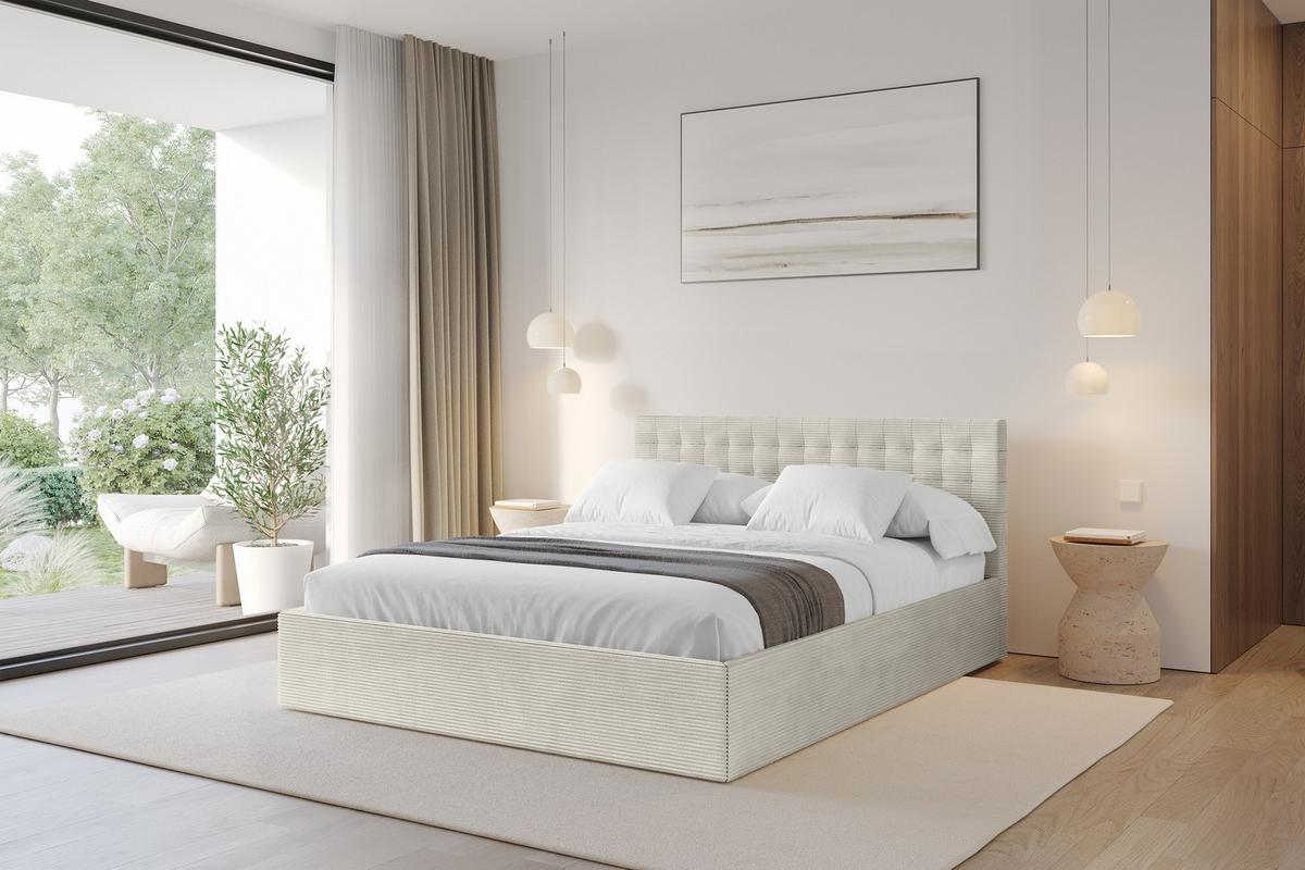 POLSTERBETT mit Bettkasten und Lattenrost, Boxbett ohne Matratze - PARI 160x200 Creme - Creme, Holzwerkstoff/Textil (160/200cm) - ALTDECOR