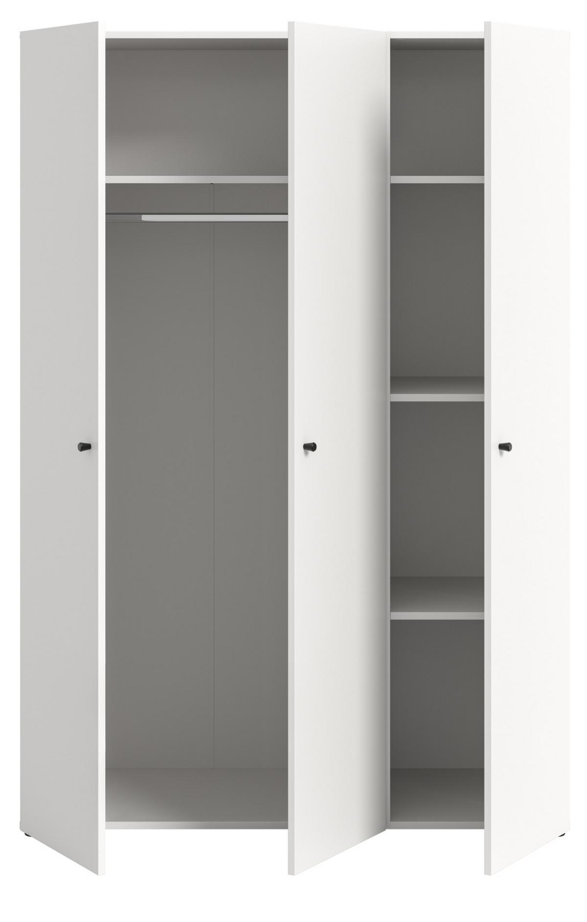 KLEIDERSCHRANK weiß 3-türig 120 cm, Drehtürenschrank mit Kleiderstange - Schwarz/Weiß, Holzwerkstoff/Kunststoff (120/176/51cm) - Inn.Furn