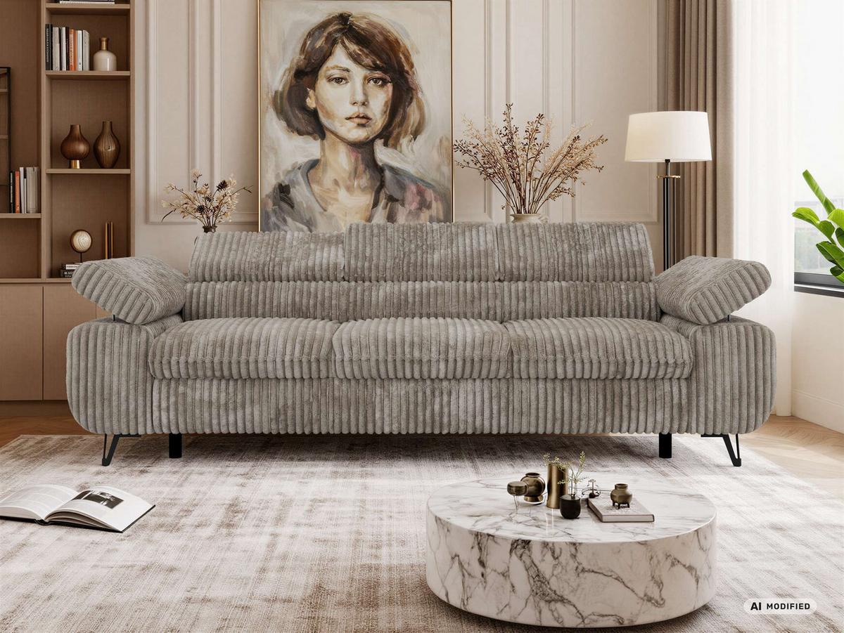 3-SITZER SOFA PETER - Hellbraun Cord - Hellbraun/Schwarz, Textil/Metall (262/76/99cm) - MKS