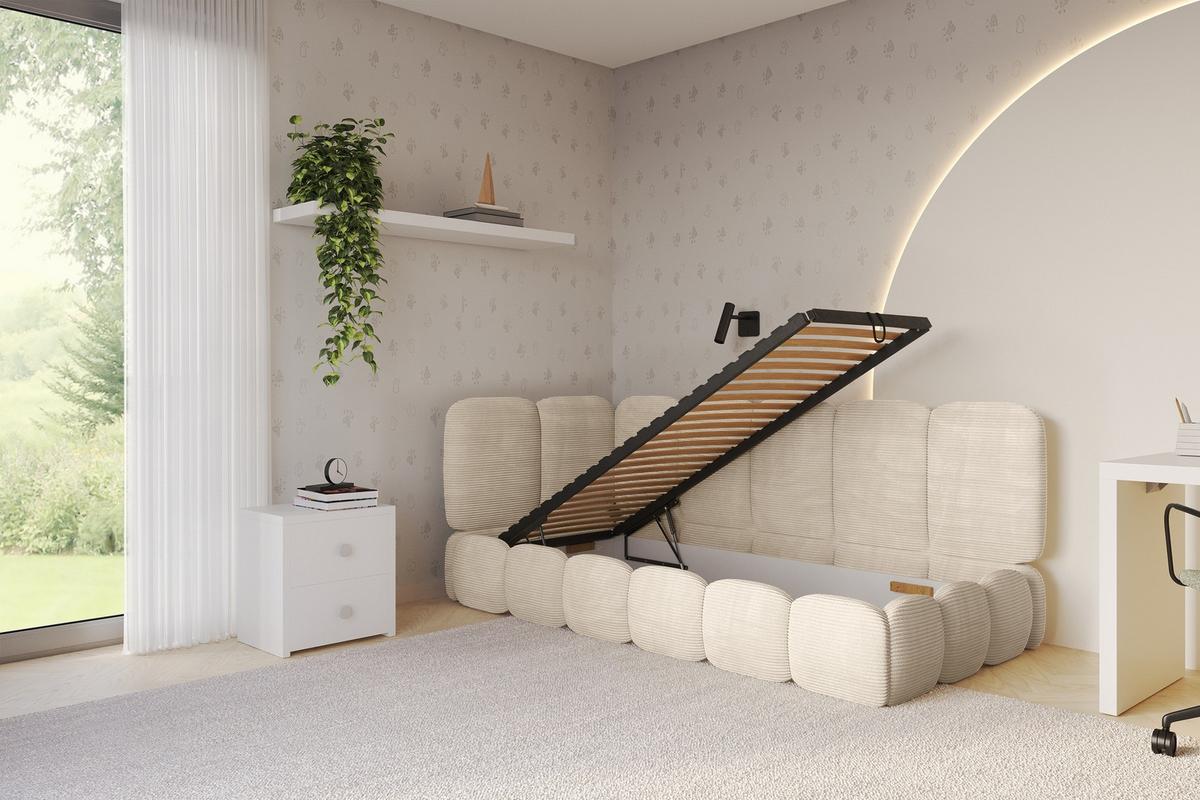 EINZELLBETT Jugendbett mit Bettkasten, Rechts - AVRY 100x200 Beige - Kaschmir/Beige, Holzwerkstoff/Textil (100/200cm) - ALTDECOR
