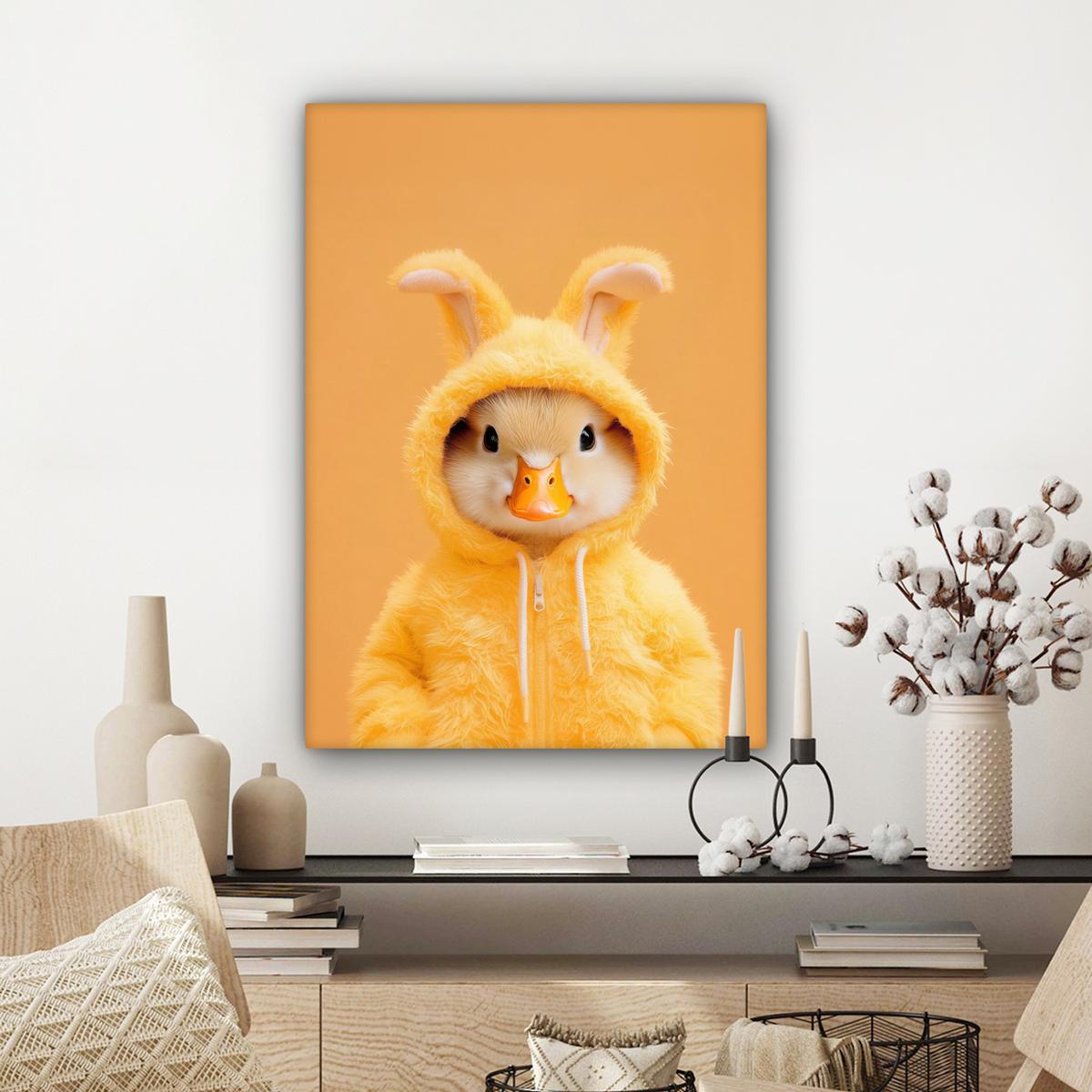 LEINWANDBILD Osterhase - Kostüm - Ente Wandbild Wohnzimmer 60x80 cm - Gelb, Textil (60/80cm) - MuchoWow