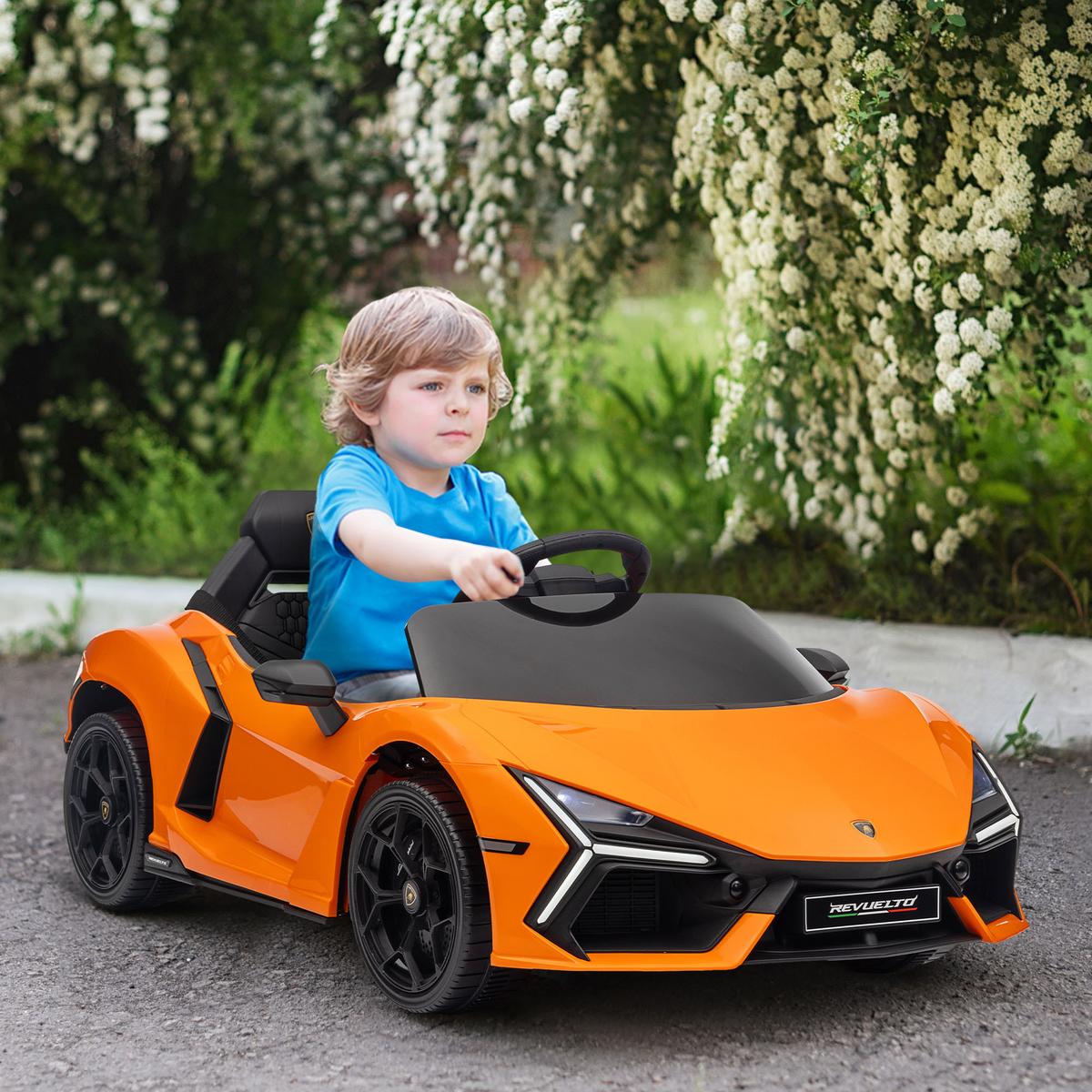 KINDER Elektroauto 12V Kinderauto mit 2,4G Fernbedienung, Musik, Orange - Orange, Metall (105/60/40cm) - AIYAPLAY