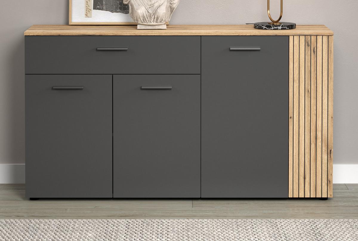 SIDEBOARD grau, Evoke Eiche 150 cm, Kommode 4-türig - Eichefarben/Schwarz, Holzwerkstoff/Kunststoff (150/83/32cm) - Top.Furn