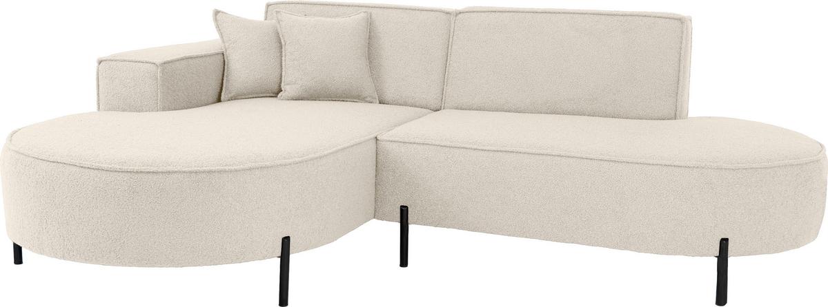 ECKSOFA Hana Loft 3-Sitzer Ecke Links, Boucle, Creme 241/80/168 cm - Schwarz/Weiß, Textil/Metall (241/168cm) - WFL GROUP