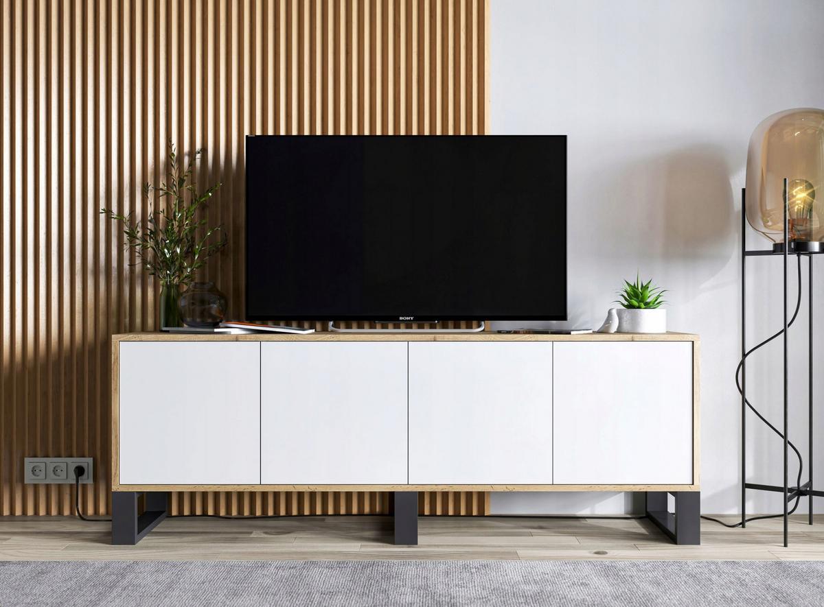TV-SCHRANK Apollo2 Eiche wotan Weiß Matt mit Metallbeinen 150/53/35 cm - Weiß, Holzwerkstoff/Metall (150/53/35cm) - Meble Lindner