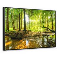 LEINWAND Bilder mit Rahmen - Wald - Landschaft - Wasser - Bäume - Sonne - Grün - Natur - 140x90 - Grün, Textil (140/90cm) - MuchoWow