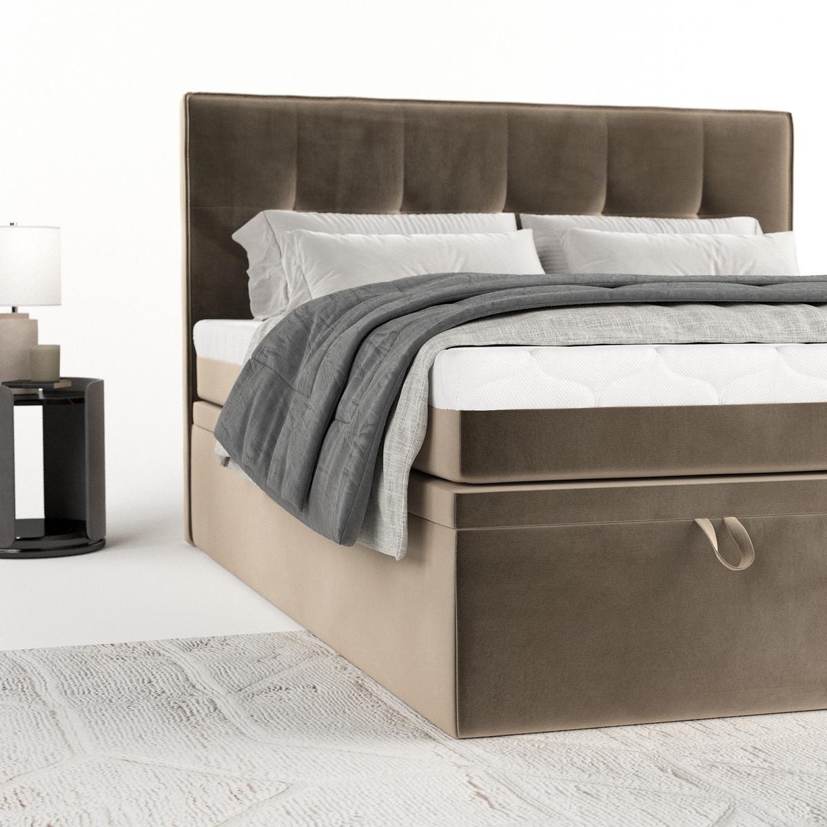 BOXBETT Arivo 200/200 cm Taupe im Paros Stoff - Taupe/Schwarz, Holz/Holzwerkstoff (200/200cm) - AltaBeds