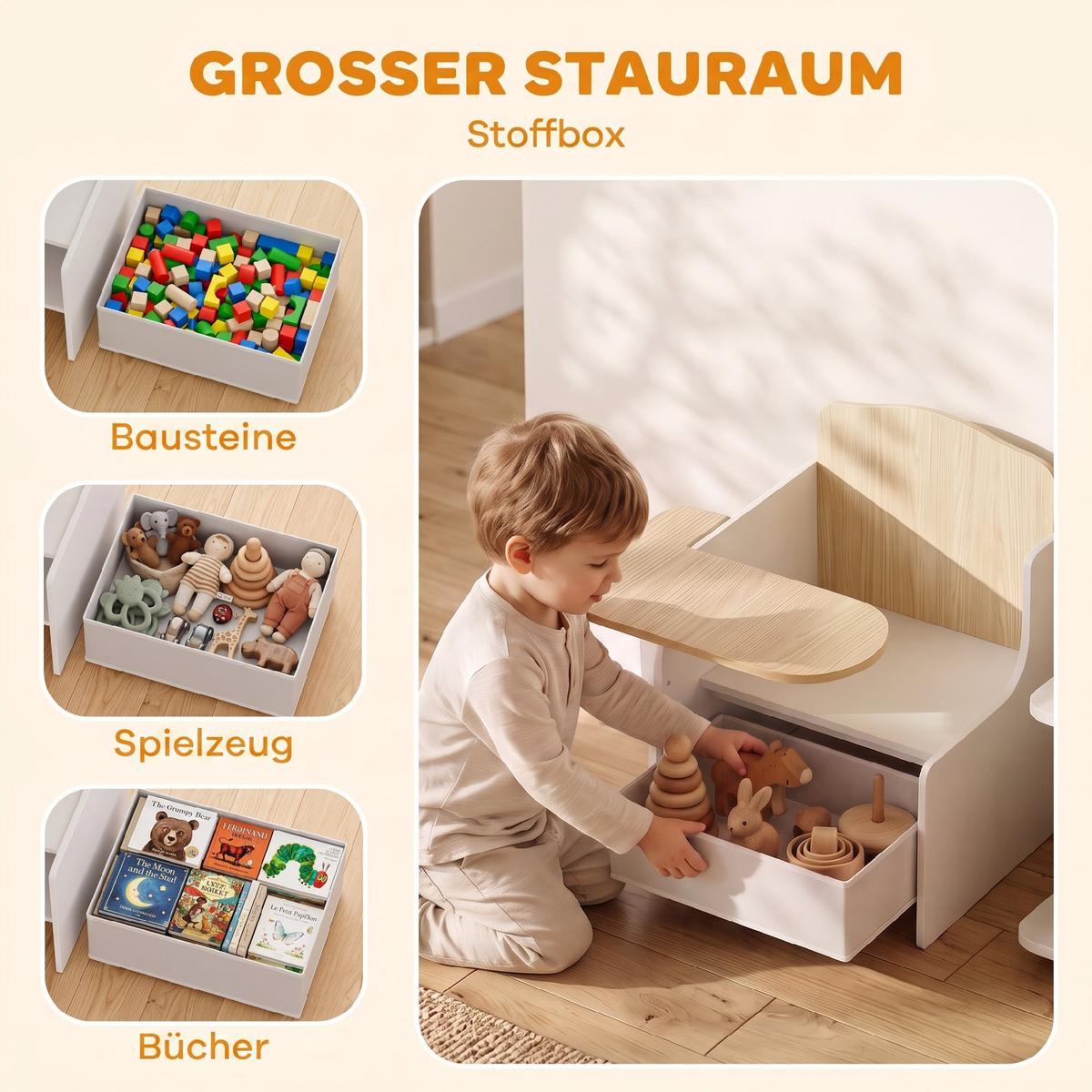 KINDERTISCH-MIT-STUHL MDF Vliesstoff Weiß - Weiß, Holzwerkstoff (51/59/58.5cm) - AIYAPLAY