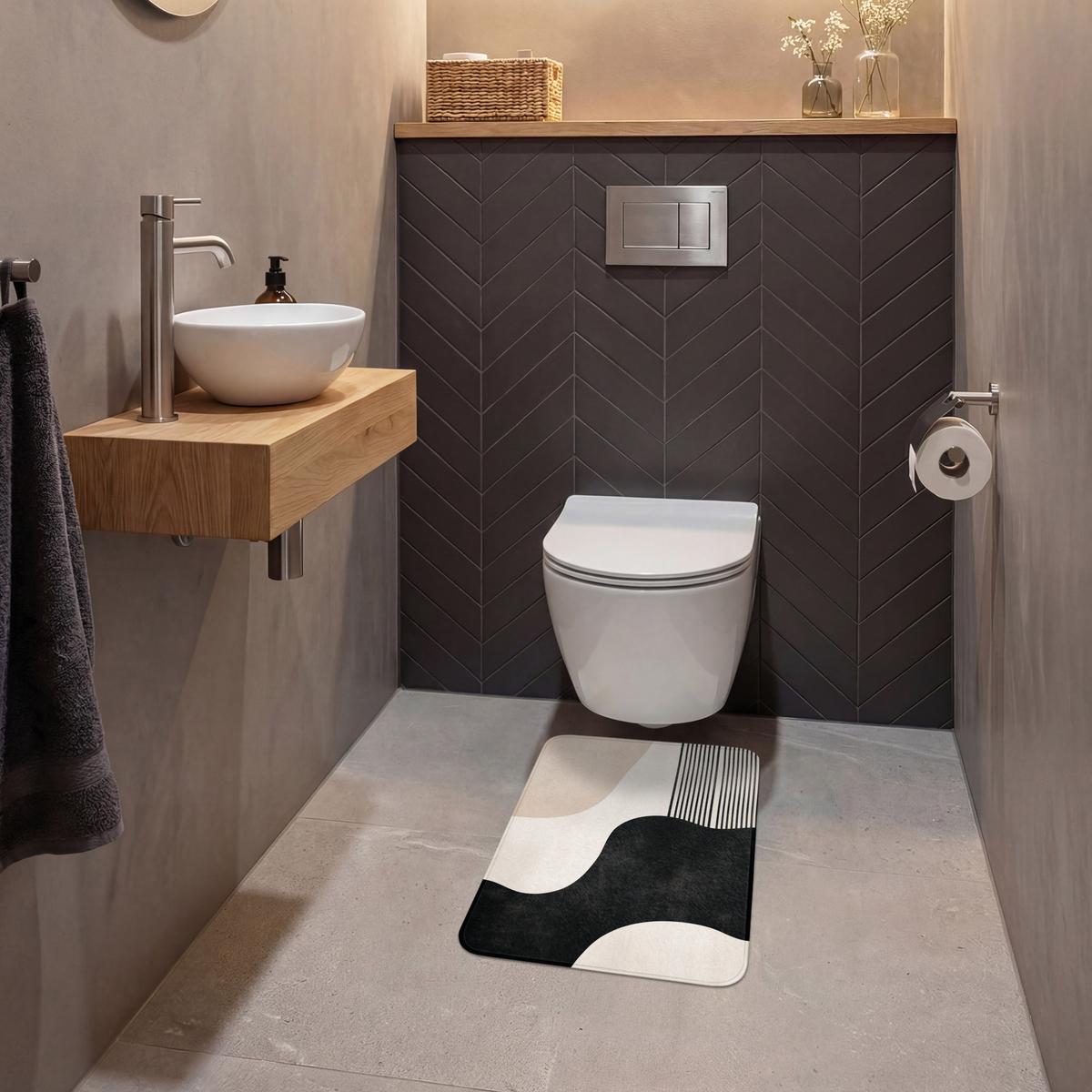 WC-VORLEGER Abstrakt - Japandi - Beige - Modern WC Teppich 40x60 cm - Beige, Textil (40/1cm) - OnlyWow