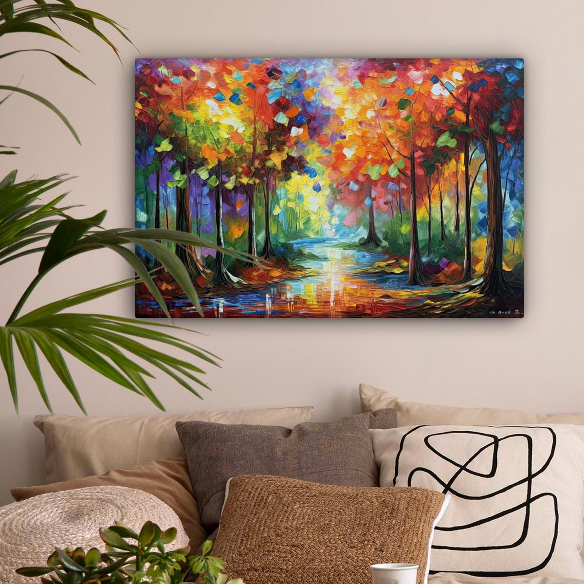 LEINWANDBILD Landschaft - Wald - Farben - Natur Wanddeko 90x60 cm - Multicolor, Textil (90/60cm) - MuchoWow