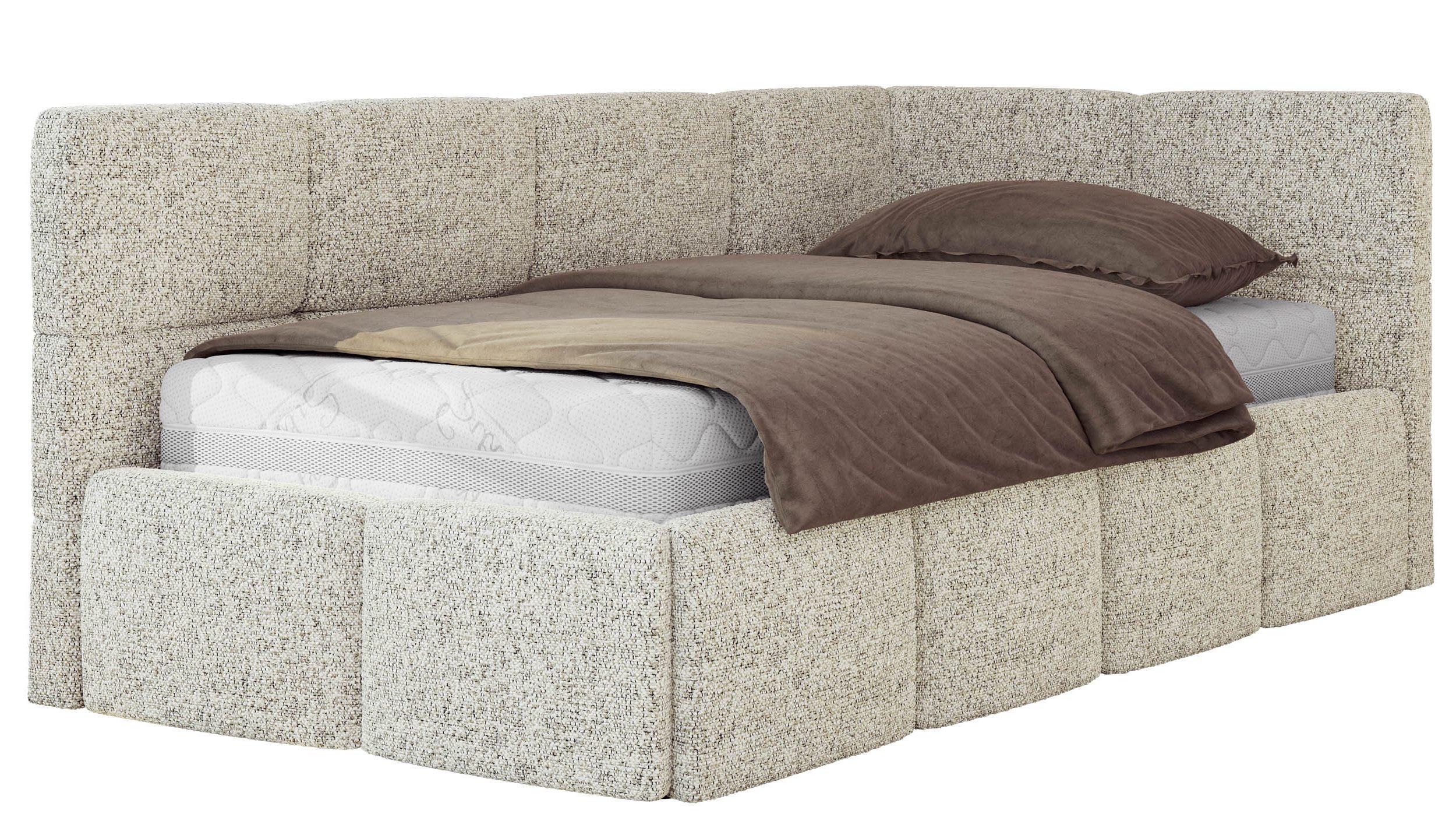 JUGENDBETT ARVO 90/200 - Beige Strukture - Pocket-Matratze - Rechts Seite - Beige, Textil (90/200cm) - MKS