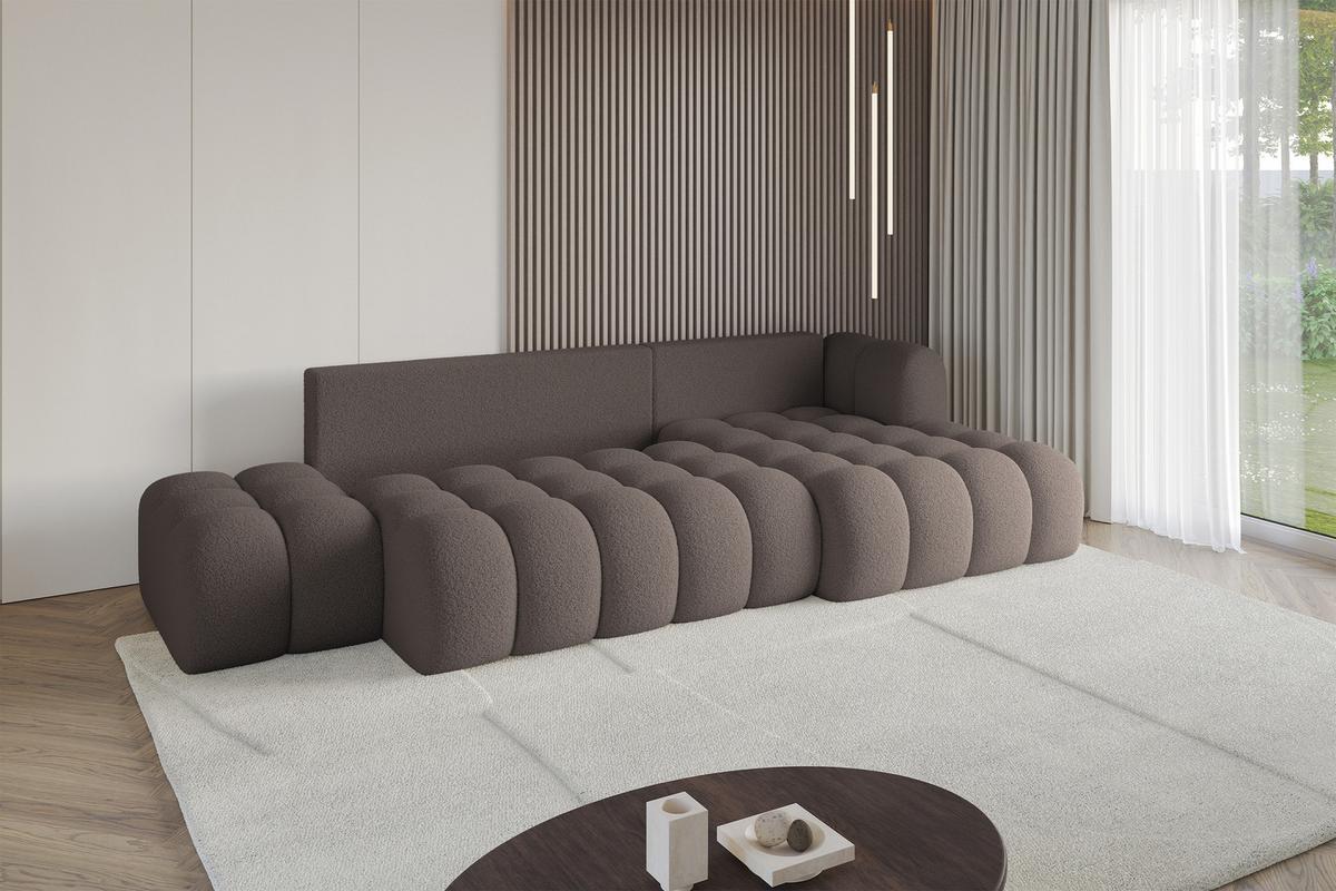 ECKSOFA mit Schlaffunktion Ottomane RECHTS OLEA-L2 321x164x75 Braun Bouclé - Schwarz/Braun, Holzwerkstoff/Kunststoff (164/321cm) - ALTDECOR