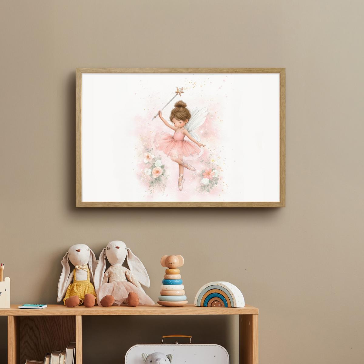 WANDLEUCHTE MIT AKKU Ballerina - Fee - Blumen - Rosa 60x40 cm - Rosa, Holzwerkstoff (60/40/8cm) - OnlyWow