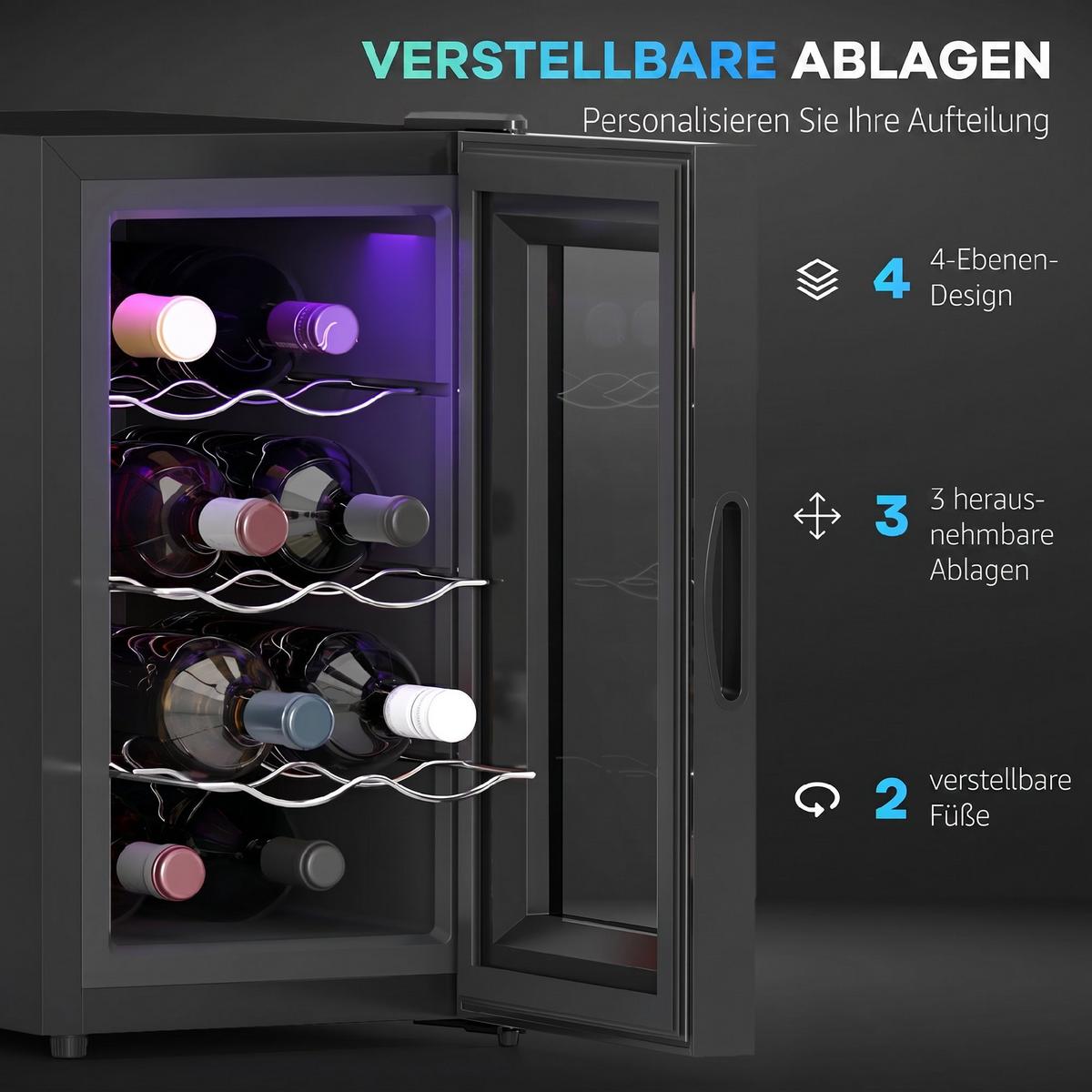 WEINKÜHLSCHRANK Metall Schwarz - Schwarz, Metall (26.5/47.5/51.5cm) - HOMCOM