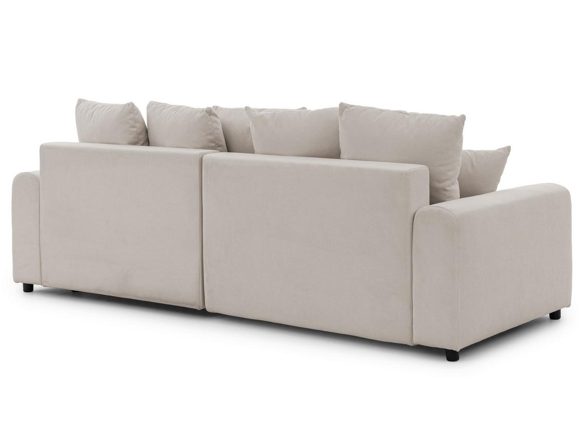 ECKSOFA Calma mit Schlaffunktion und Bettkasten im Bumpy-Design aus weichem Beige Webstoff - Ottomane rechts - Beige/Schwarz, Holz/Kunststoff (140/239cm) - S-Style