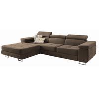ECKSOFA ELMA L-S Beige Velours-Stoff mit Schlaffunktion - Beige/Silberfarben, Holz/Textil (280/205cm) - MASSENO