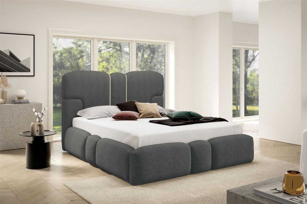 POLSTERBETT Jordan Komplettset - Dunkelgrau, Holzwerkstoff/Textil (140/200cm) - Fun Möbel