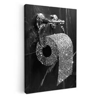 LEINWANDBILD WC - Toilettenpapier - Schwarz und weiß - Glitter Wanddeko Schlafzimmer 60x90 cm - Silberfarben, Textil (60/90cm) - MuchoWow