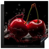 HERDABDECKPLATTE Kirsche - Rot - Frucht - Wasser - Schwarz Induktionsmatte 78x78 cm - Kirschrot, Kunststoff (78/78/0.2cm) - MuchoWow