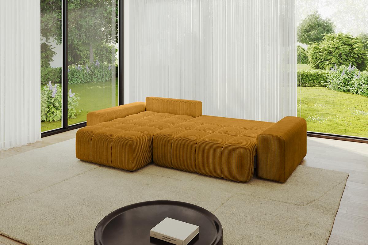 ECKSOFA Ottomane links ENIL-L 297x189x68 Senfgelb Cord - Currygelb, Holzwerkstoff/Kunststoff (297/189cm) - ALTDECOR