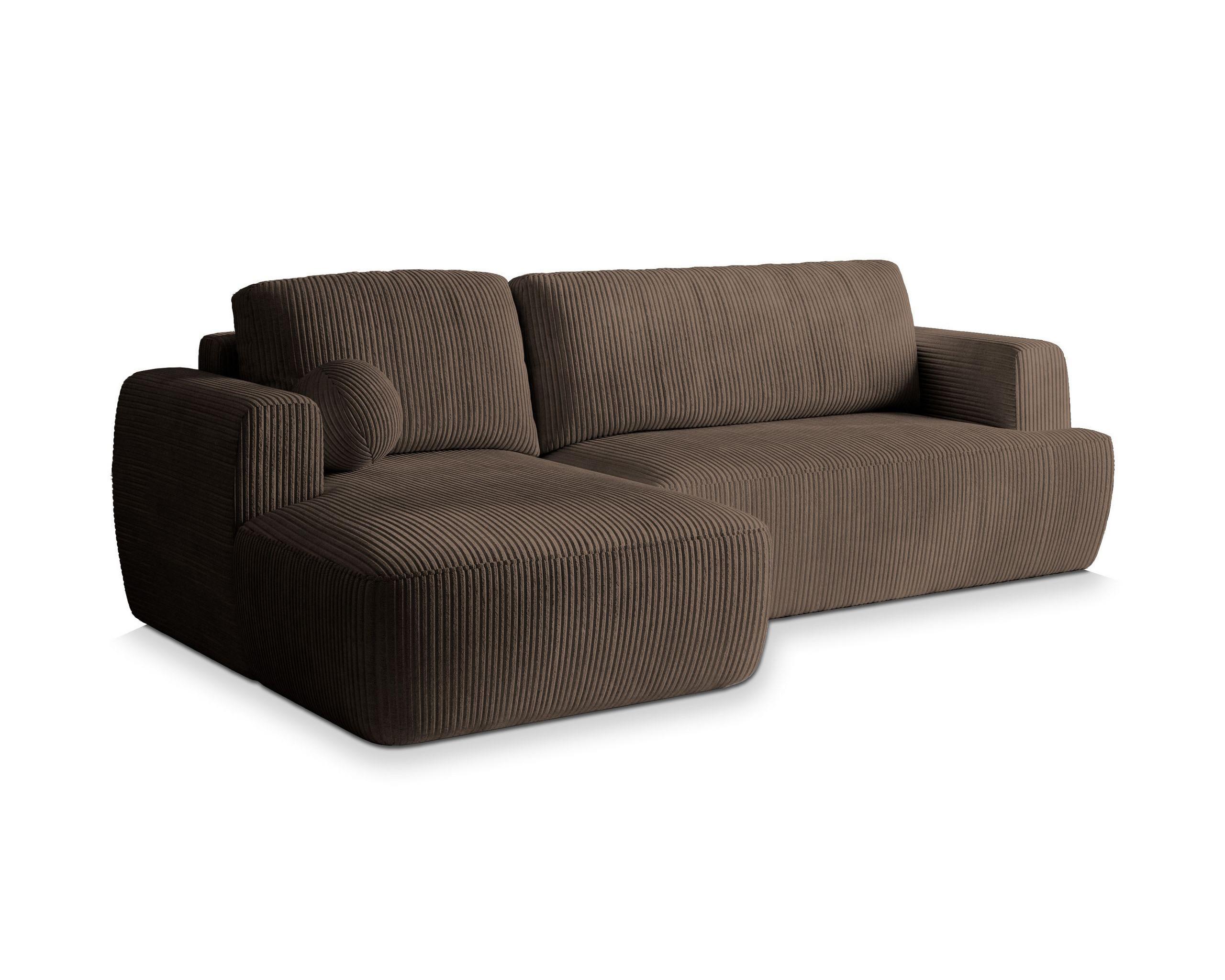ECKSOFA SENTI P L-S Braun Kordstoff mit Schlaffunktion - Schwarz/Braun, Holz/Kunststoff (246/148cm) - MASSENO