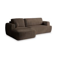 ECKSOFA SENTI P L-S Braun Kordstoff mit Schlaffunktion - Schwarz/Braun, Holz/Kunststoff (246/148cm) - MASSENO