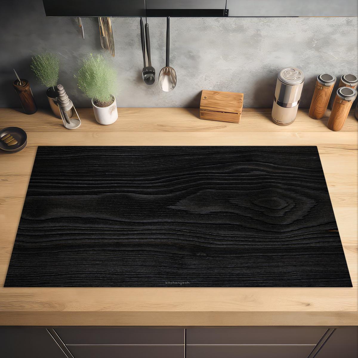 HERDABDECKPLATTE Schwarz - Holzoptik Induktionsschutz 91.6x52.7 cm - Schwarz, Kunststoff (91.6/52.7/0.2cm) - MuchoWow