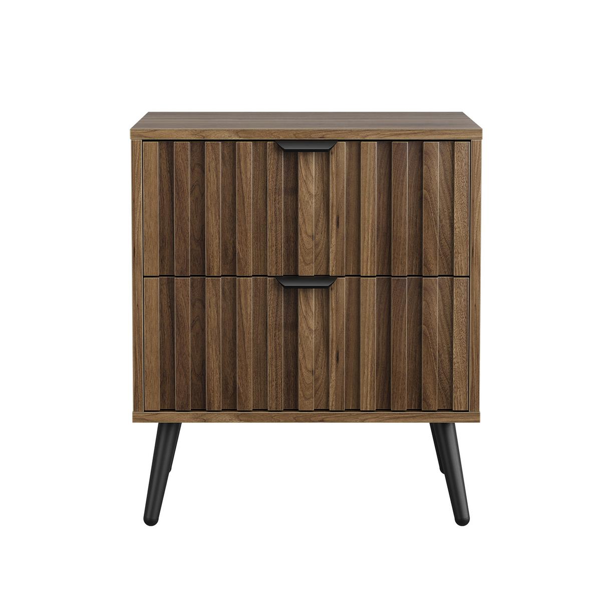 NACHTTISCH Walnuss 45 cm – Nachtkonsole Modern mit 2 Schubladen & Metallbeinen - Walnussfarben, Holzwerkstoff (45/53/40cm) - Urban Meuble