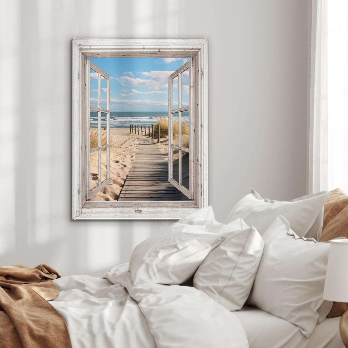 ACRYLGLASBILD Fenster - Meer - Küste - Natur - Ausblick - Strand - Wattenmeer 60x80 cm - Beige, Glas (60/80cm) - MuchoWow