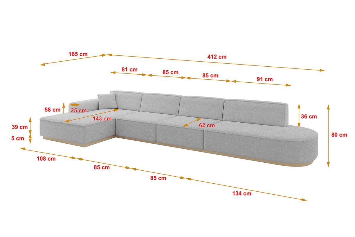 ECKSOFA Ottomane Links IREA-L3 - 412x165x80 cm Hellgrau - Hellgrau, Holzwerkstoff/Textil (412/165cm) - ALTDECOR