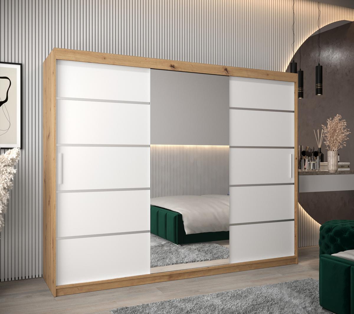 SCHWEBETÜRENSCHRANK 200/250/62 3-türig - Silberfarben/Weiß, Holz/Kunststoff (250/200/62cm) - MÖBEL KRYSPOL