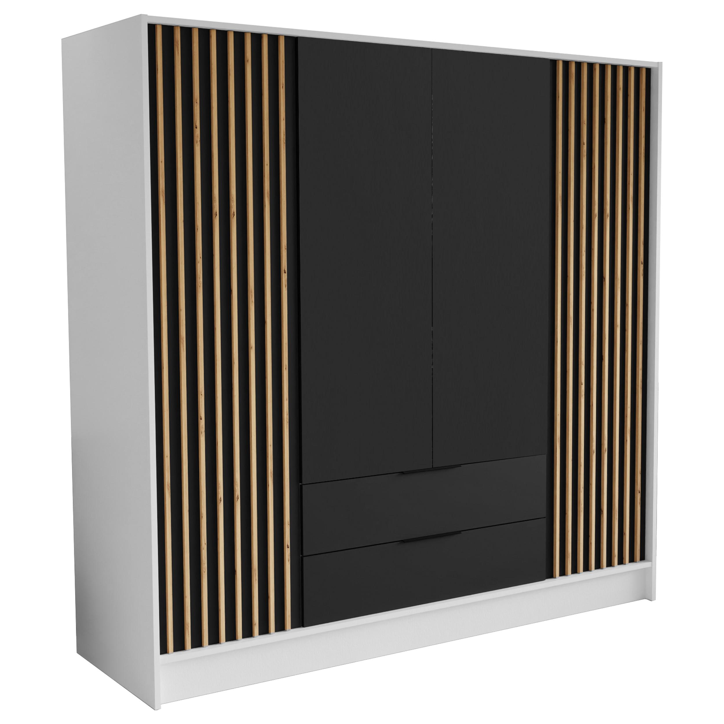 DREHTÜRENSCHRANK PELOR 200/200/51 cm Modern Kleiderschrank 4-türig Weiß - Schwarz/Weiß, Holzwerkstoff (200/200/51cm) - MASSENO