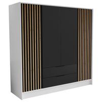 DREHTÜRENSCHRANK PELOR 200/200/51 cm Modern Kleiderschrank 4-türig Weiß - Schwarz/Weiß, Holzwerkstoff (200/200/51cm) - MASSENO