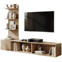 TV-LOWBOARD Cremona Eiche Leistenoptik 180 cm hängend, TV Unterschrank Set mit Paneel und Regal - Eichefarben, Holzwerkstoff (180/130/40cm) - Inn.Furn