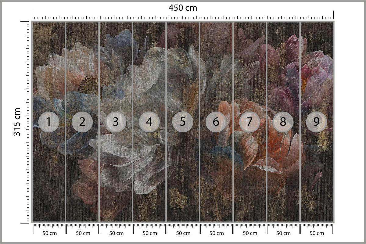 FOTOTAPETE für Esszimmer Gemalte Blumen Abstrakte Pfingstrosen Vintage 450x315 - Multicolor, Papier (450/315cm) - Muralo