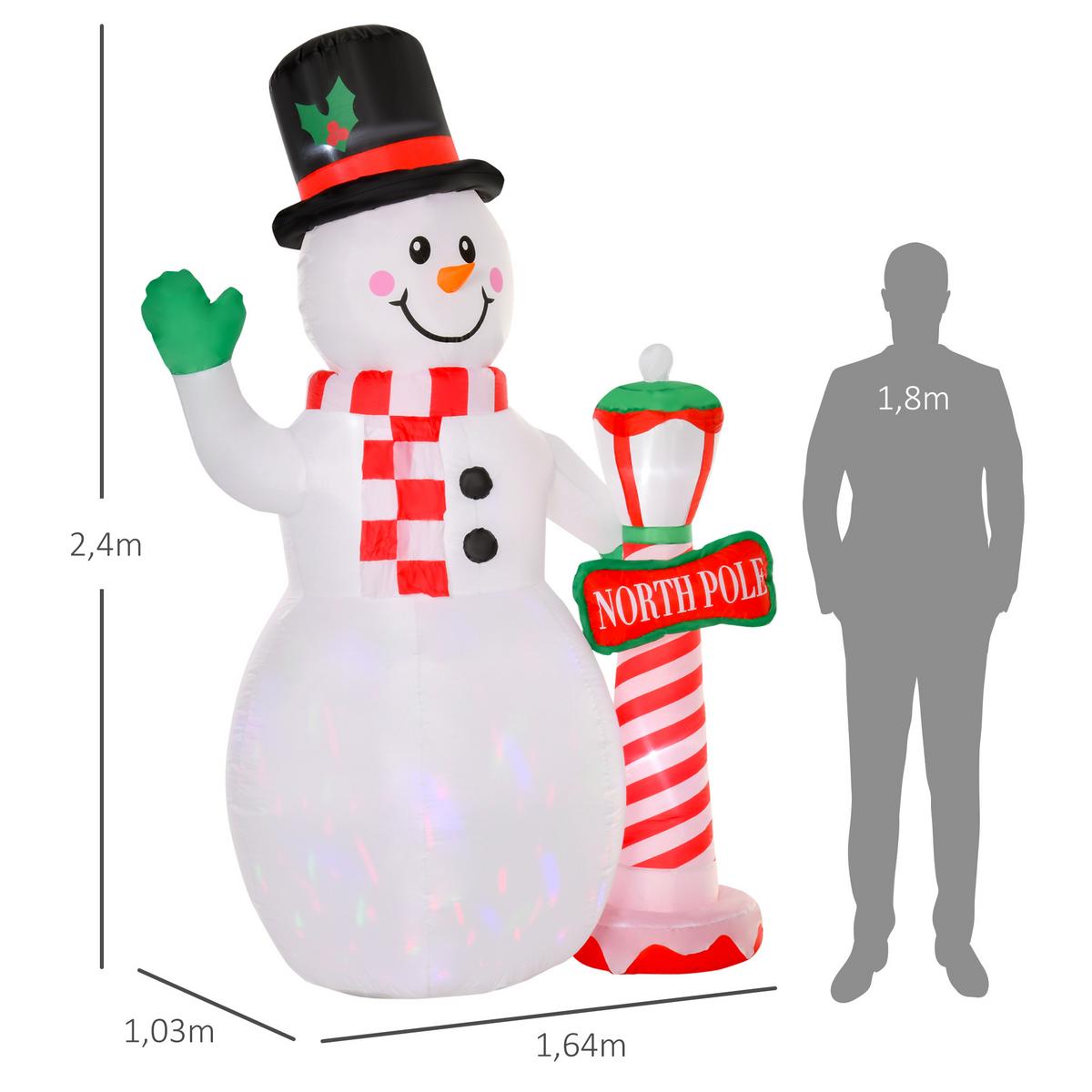 AUFBLASBAR Weihnachtsdeko 2,4 m Schneemann mit LED-Beleuchtung Gartendeko - Weiß, Kunststoff (103/240/164cm) - HOMCOM