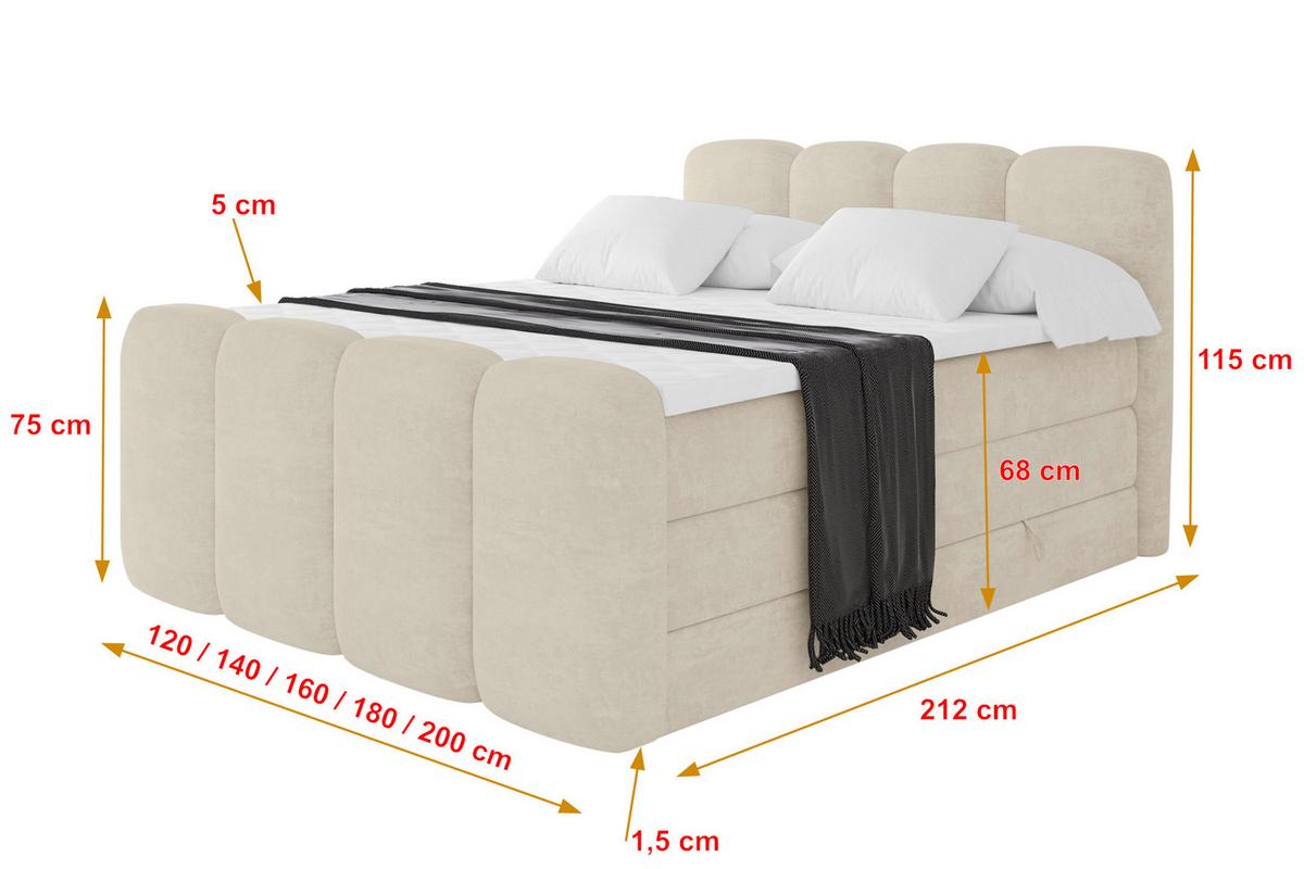 BOXBETT mit Matratze H3|H4 und Lattenrost - NINA-Z KING - 200x200 cm Monolith - Beige - Sahara, Holzwerkstoff (200/200cm) - ALTDECOR