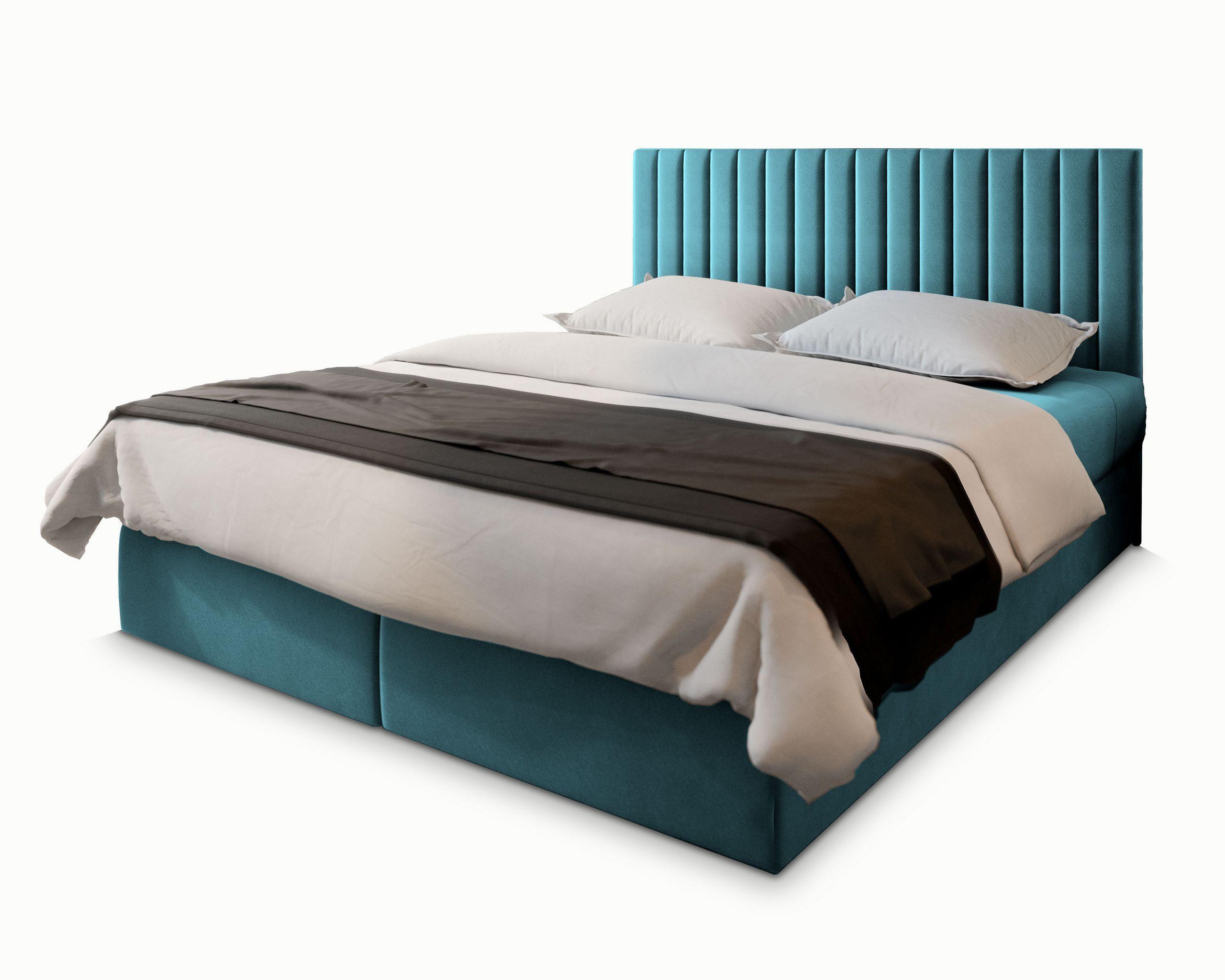BOXBETT BRESEL 160x200 cm mit Matratze und Topper - Blau - Hellblau, Holz (160/200cm) - MASSENO