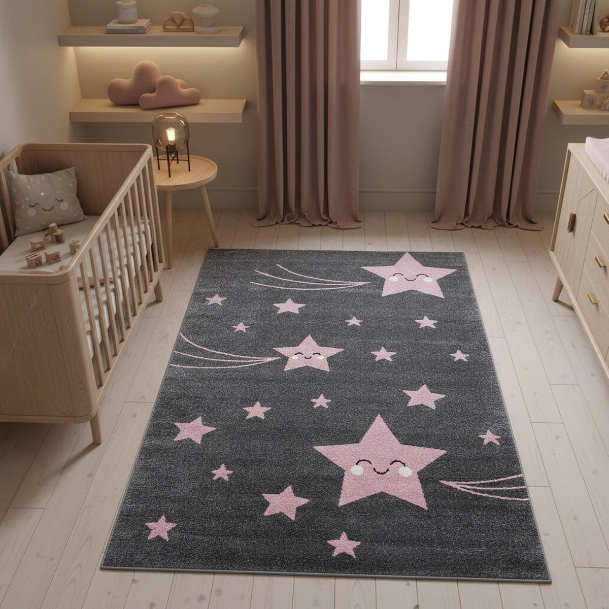 KINDERTEPPICH TASNA, mit Sternen-Motiv, Rosa, 80 x 150 cm - Rosa, Textil (150/80cm) - KADIMA DESIGN