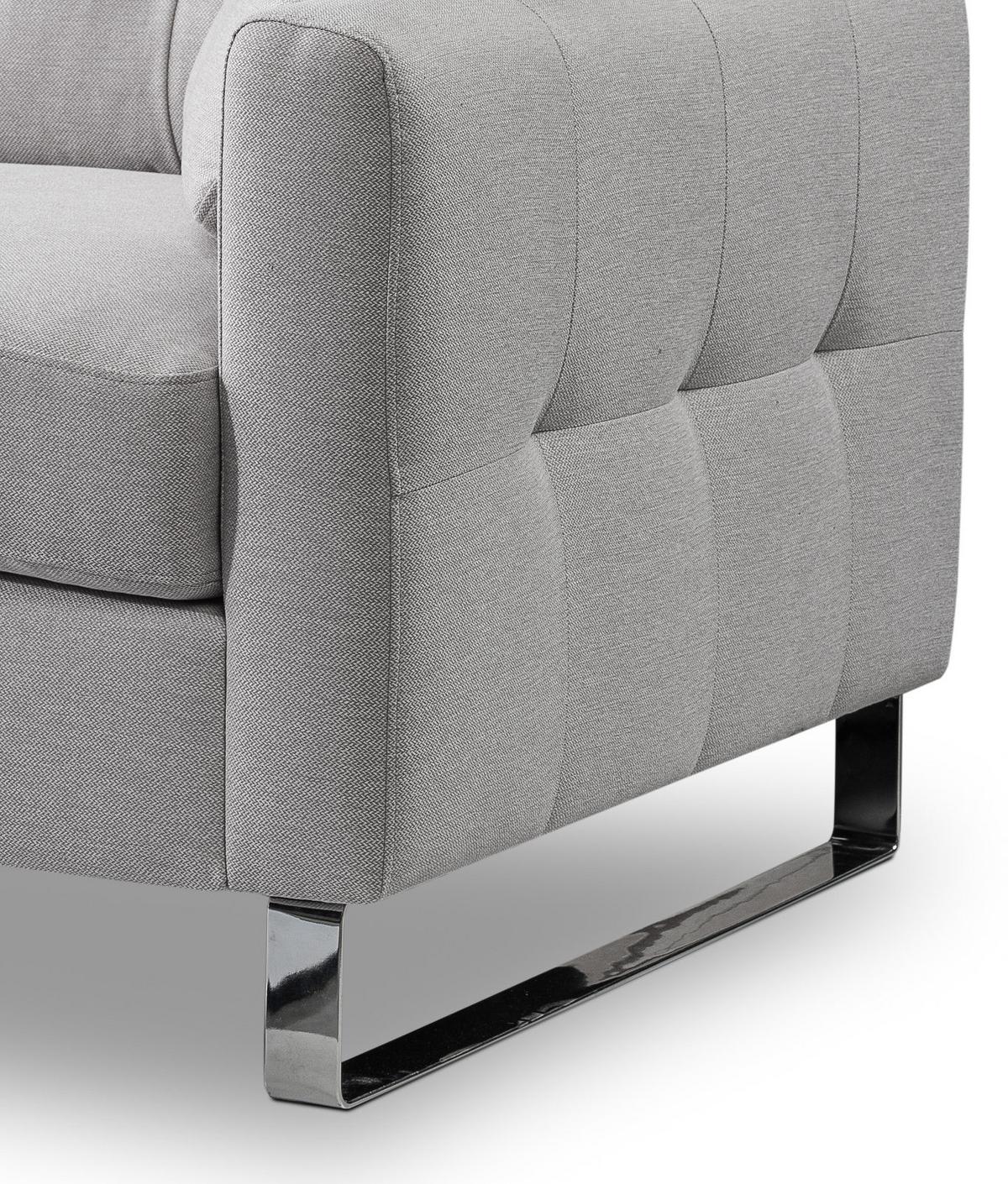 SOFA hellgrau Flachgewebe 2,5-Sitzer 203 cm, Couch mit Steppoptik - Chromfarben/Hellgrau, Holz/Textil (203/92/94cm) - Inn.Furn