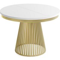 ESSTISCH Naro rund ausziehbar mit Goldem Lamellen-Metallgestell, Weiß 100-180/100/76 cm - Goldfarben/Weiß, Holzwerkstoff/Metall (100/180/76cm) - WFL GROUP