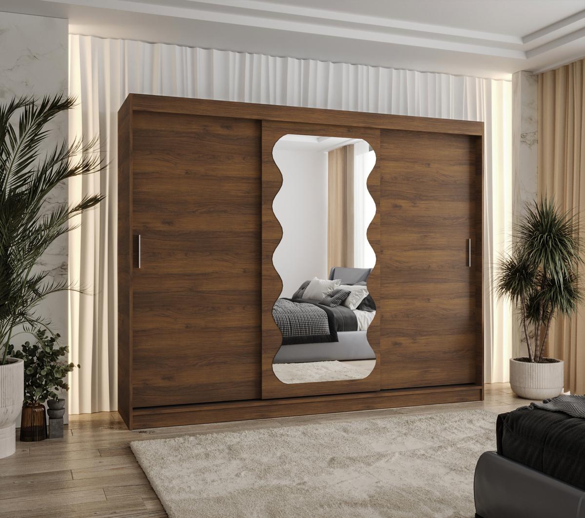 SCHIEBETÜRENSCHRANK mit Spiegel SPOTI 200/250/62 3-türig - Silberfarben/Walnussfarben, Holz (250/200/62cm) - MÖBEL KRYSPOL