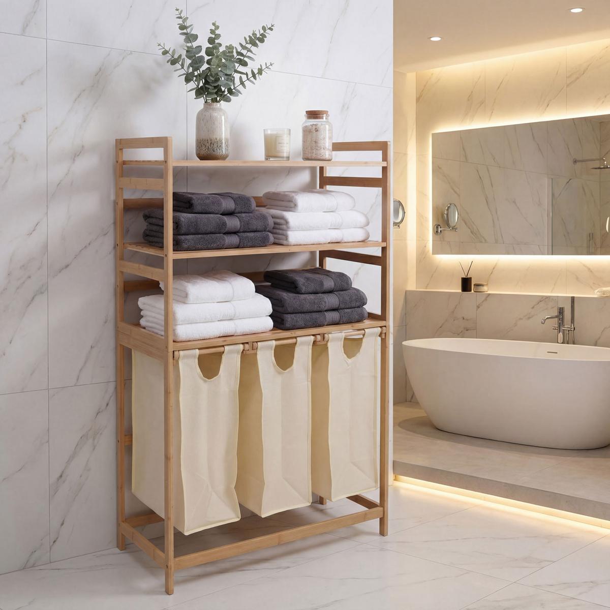 WÄSCHESAMMLER Braun, Cremeweiß - Creme/Braun, Holz (80/125/40cm) - MCW