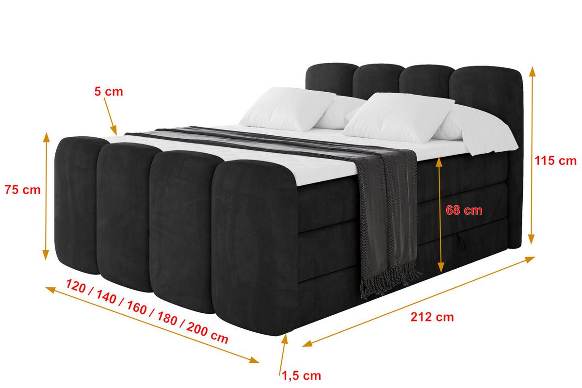 BOXBETT mit Matratze H3|H4 und Lattenrost - NINA-Z KING - 200x200 cm Casablanca - Schwarz - Schwarz Hochglanz, Holzwerkstoff (200/200cm) - ALTDECOR