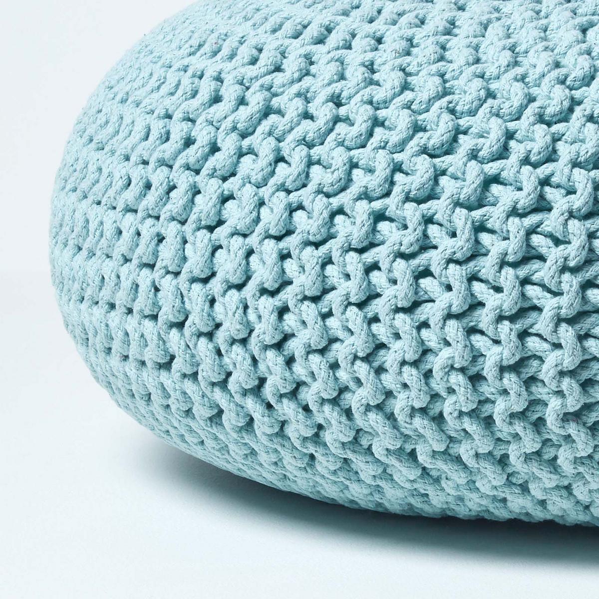 STRICK-POUF pastellblau, Bodenkissen rund 70/70/23 cm - Hellblau, Textil (70/23/70cm) - Homescapes