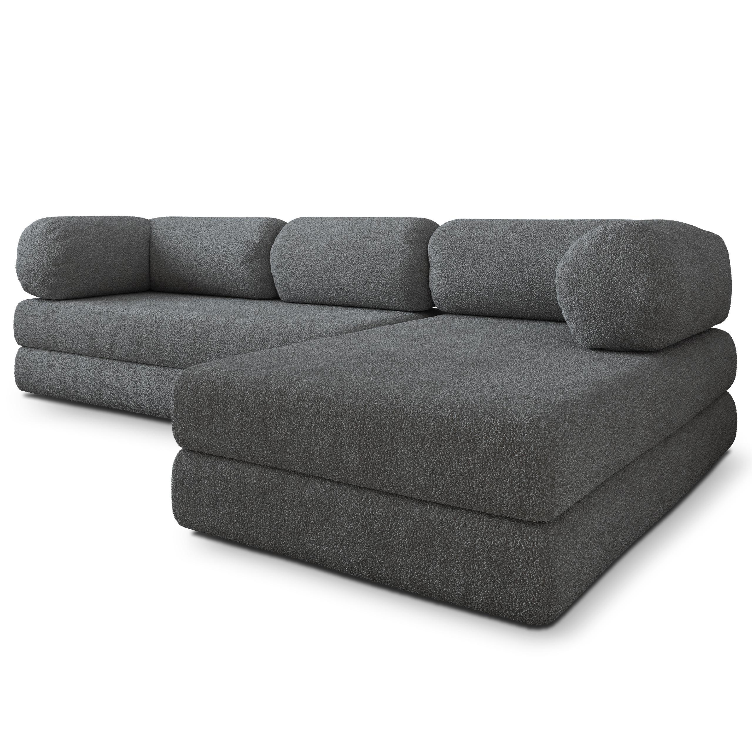 ECKSOFA KELI modulares Boneless Sofa mit Schlaffunktion Grau Boucle-Stoff - Grau, Textil (270/160cm) - MASSENO
