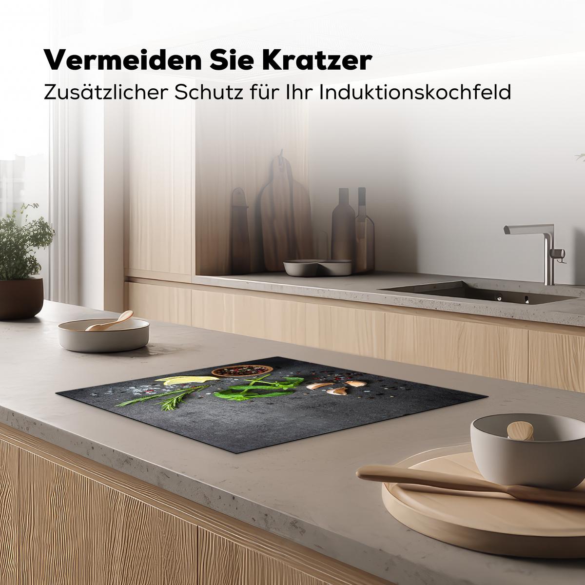 HERDABDECKPLATTE Limette - Kräuter - Gewürze - Grün - Grau - Beton Ceranfeldabdeckung 59x52 cm - Grün, Kunststoff (59/52/0.2cm) - MuchoWow
